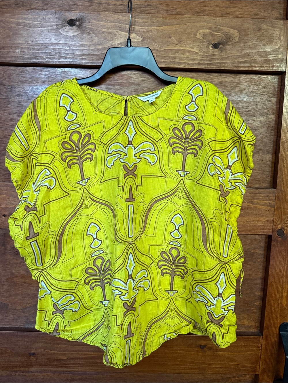 Banana Republic Yellow Patterned Short Sleeve Blouse